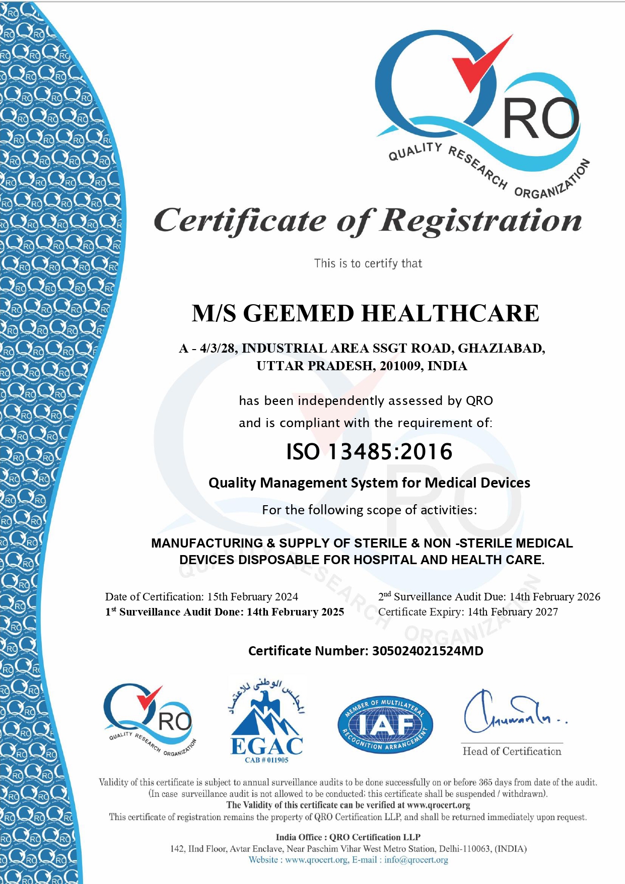 ISO 13485 Certificate